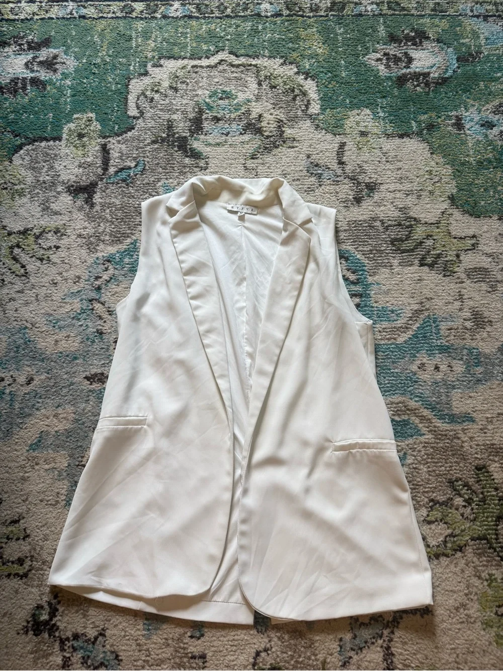 Hyfve Ivory Sleeveless Blazer Vest Medium Open Front Longline Career Chic